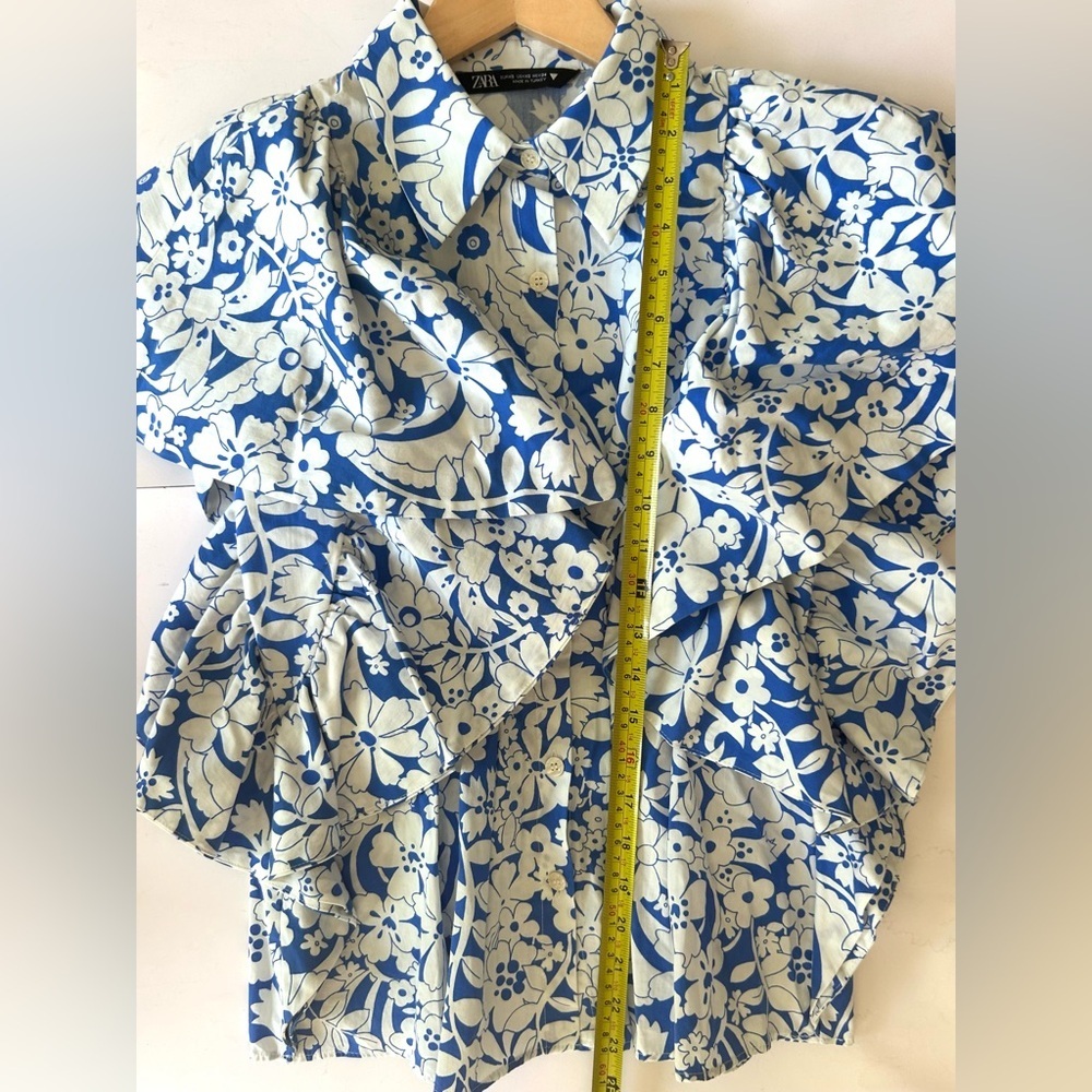 Zara Floral Printed Poplin Flutter Statement Sleeves Top Size xSmall - Picture 10 of 11